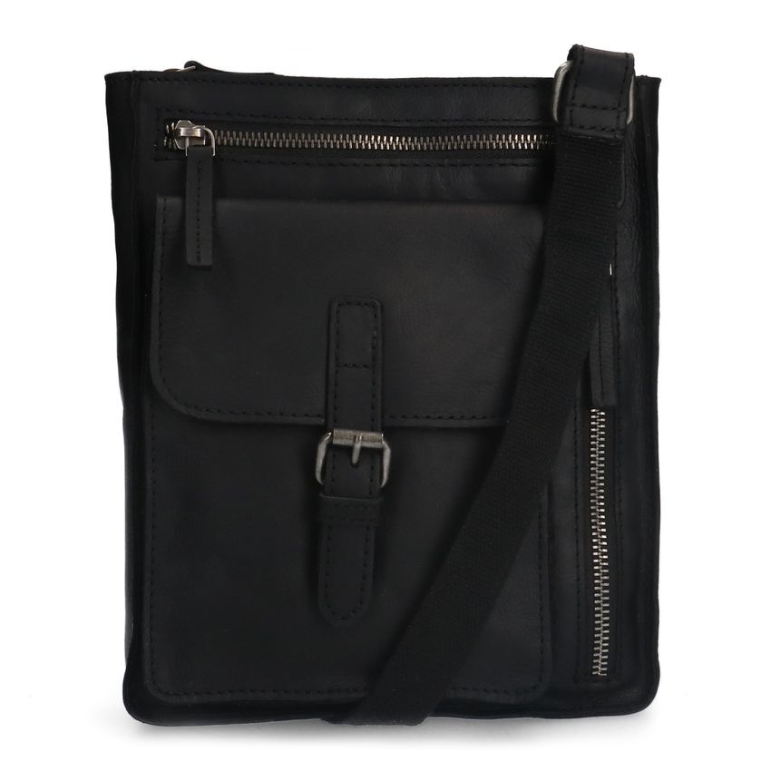 No Stress Zwarte leren schoudertas