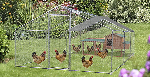 Enclos grillagé en acier pour poules 18 m²   bâche de toit polyester Habrita