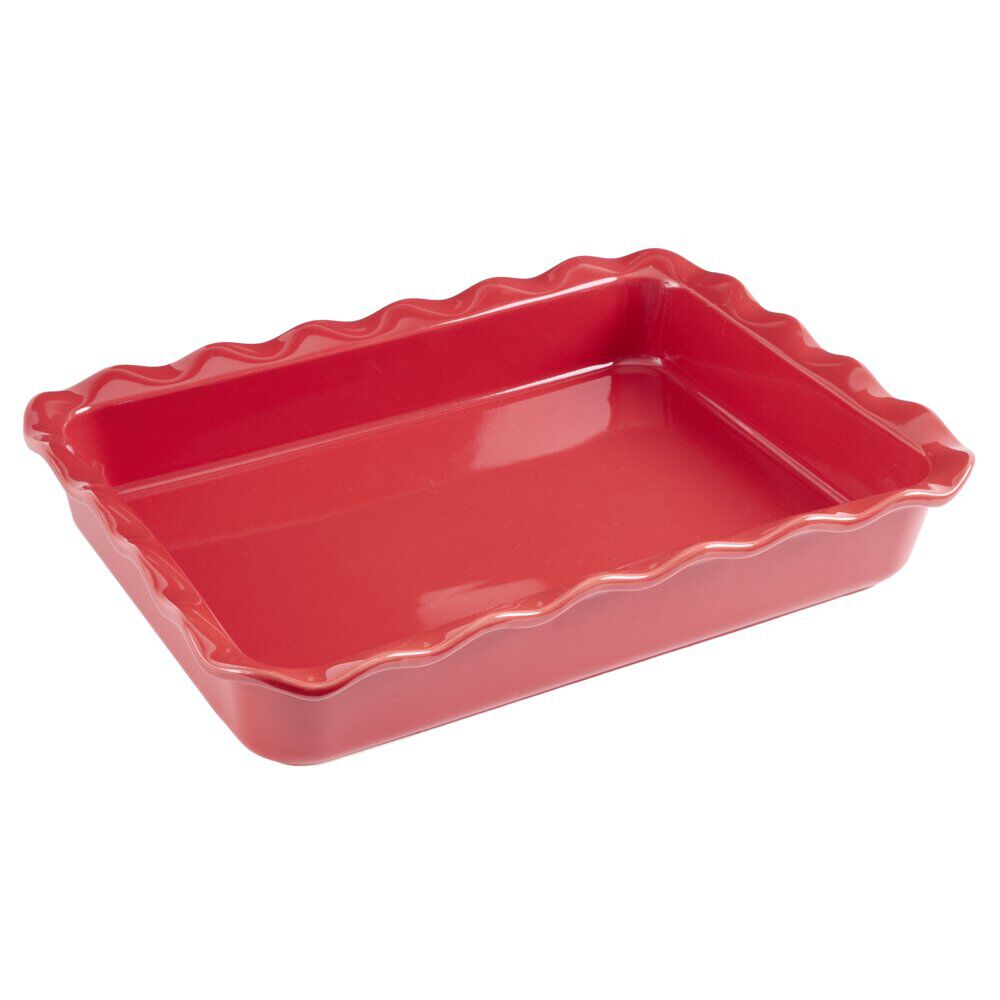 Plat à four rectangulaire bord festonné L40X30 cm céramique (2 modèles rouge ou blanc)