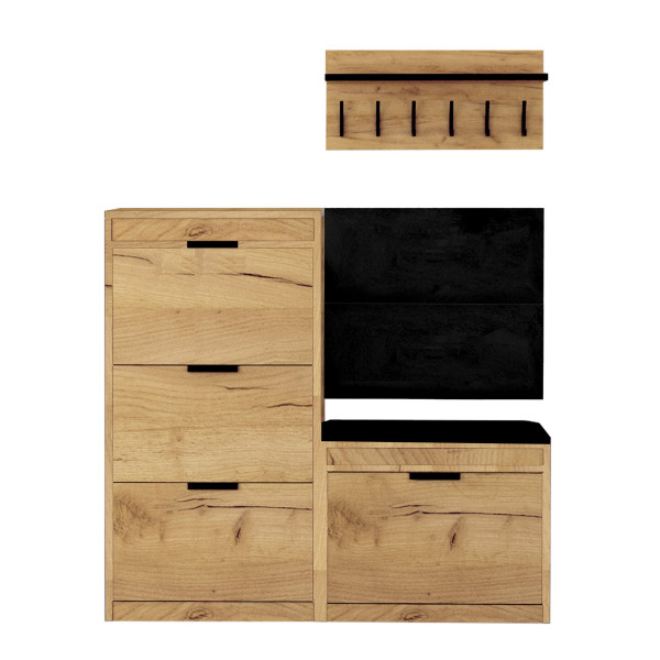 Zestaw Do Przedpokoju 13Wa112P Dąb Craft Złoty/Czarny/K 129X28X- Cm Welur