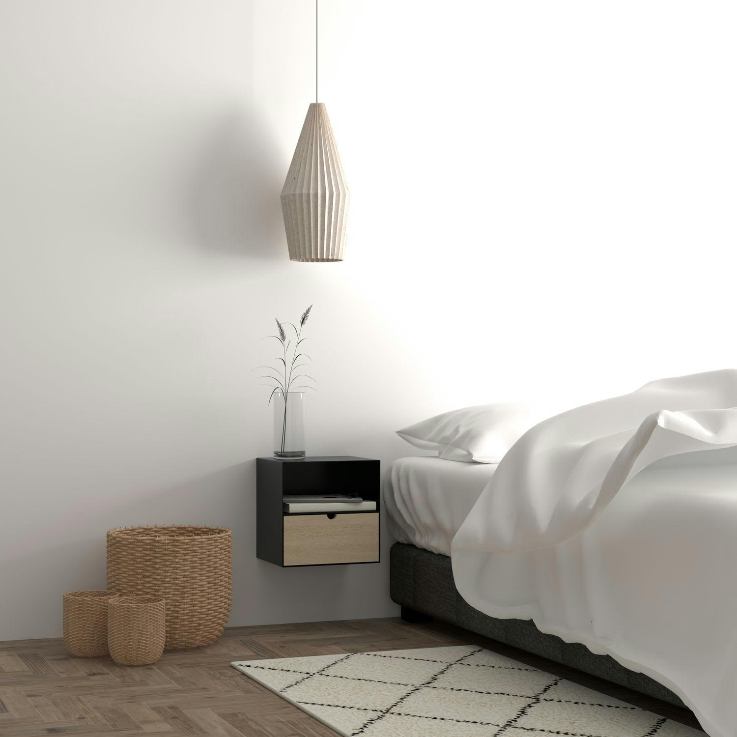 JULIETTE - Table de chevet à suspendre avec 1 tiroir beige