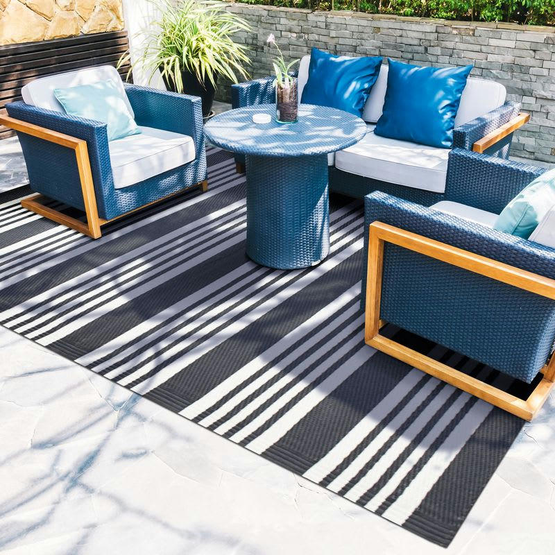 NATOU - Tapis d'extérieur à rayures gris 180x240