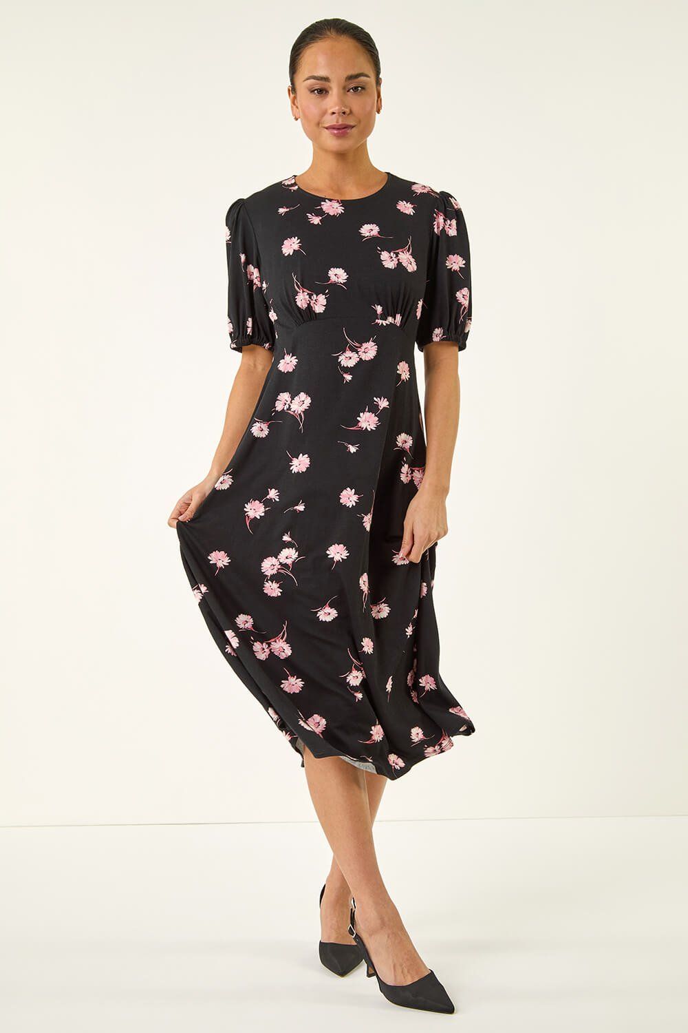 Roman Petite Floral Stretch Midi Dress