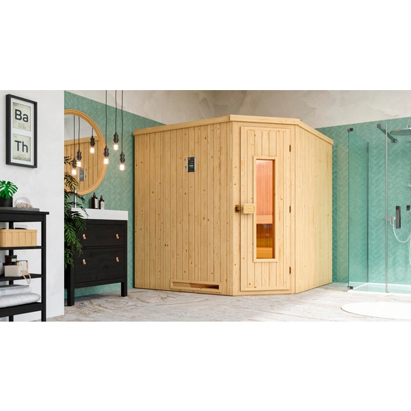 Ecksauna »VARBERG 3«, 5 Personen, inkl. 9 kW Ofen mit integrierter Steuerung