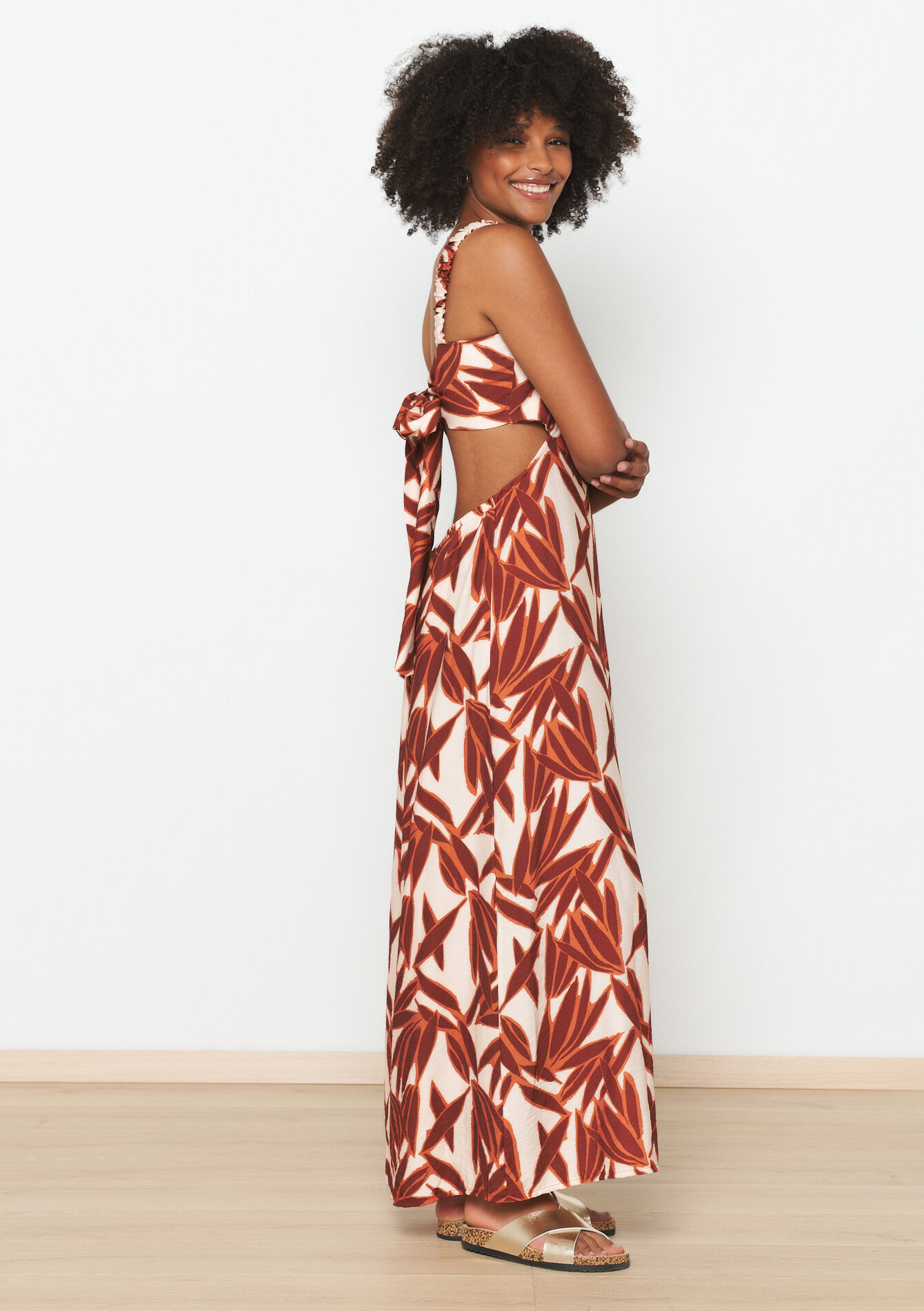 Maxi-jurk met bladerpatroon
