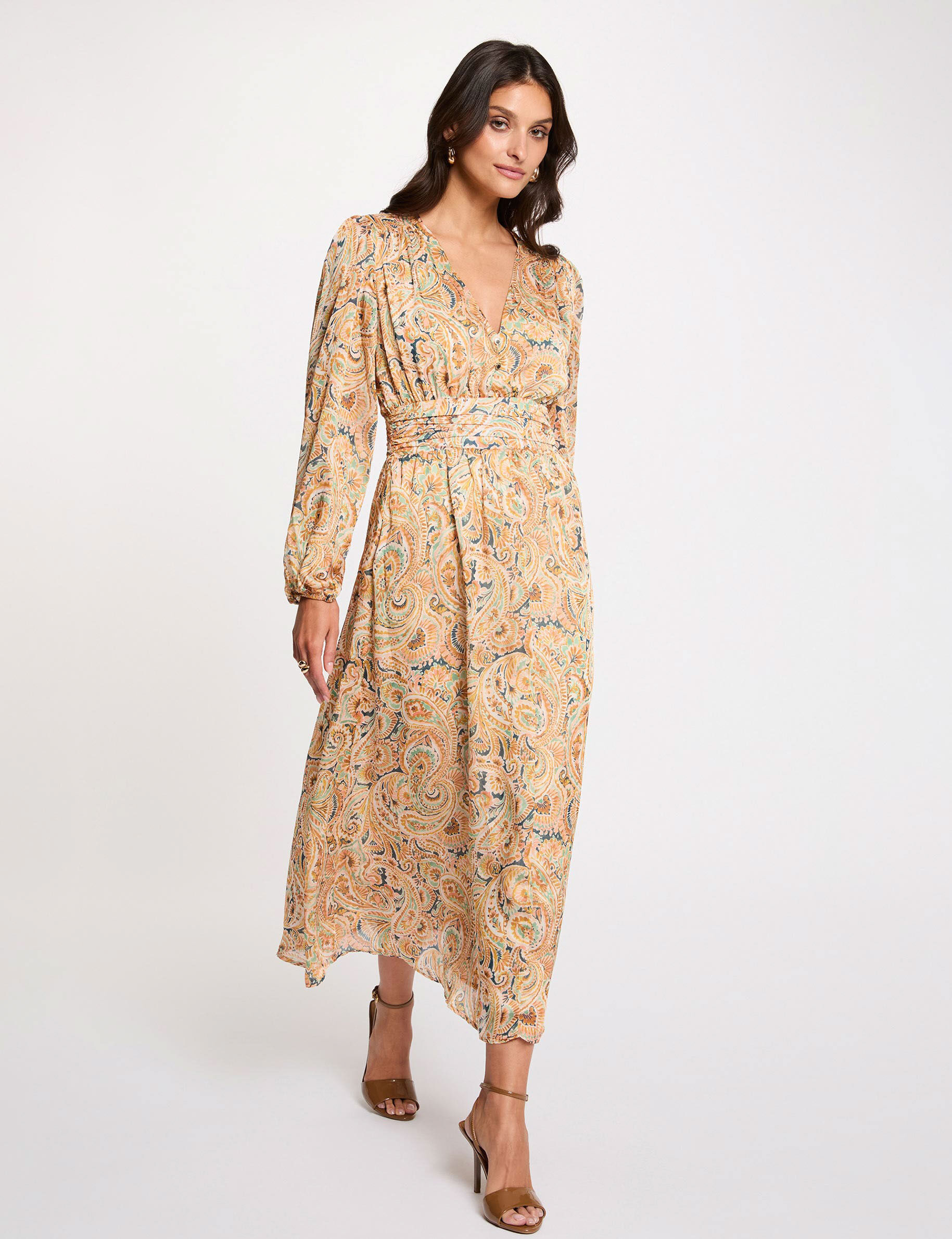 Long Dress With Puff Sleeves Multicolor Women
