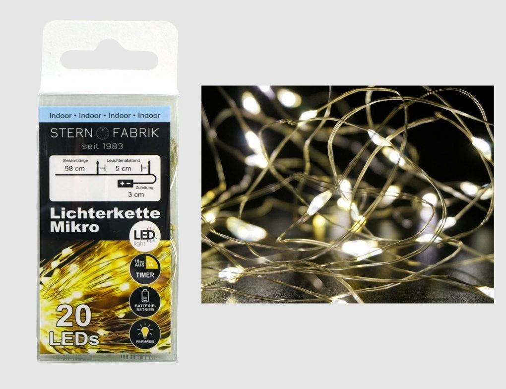 Mikro-LED-Lichterkette Warmweiß 20 LEDs