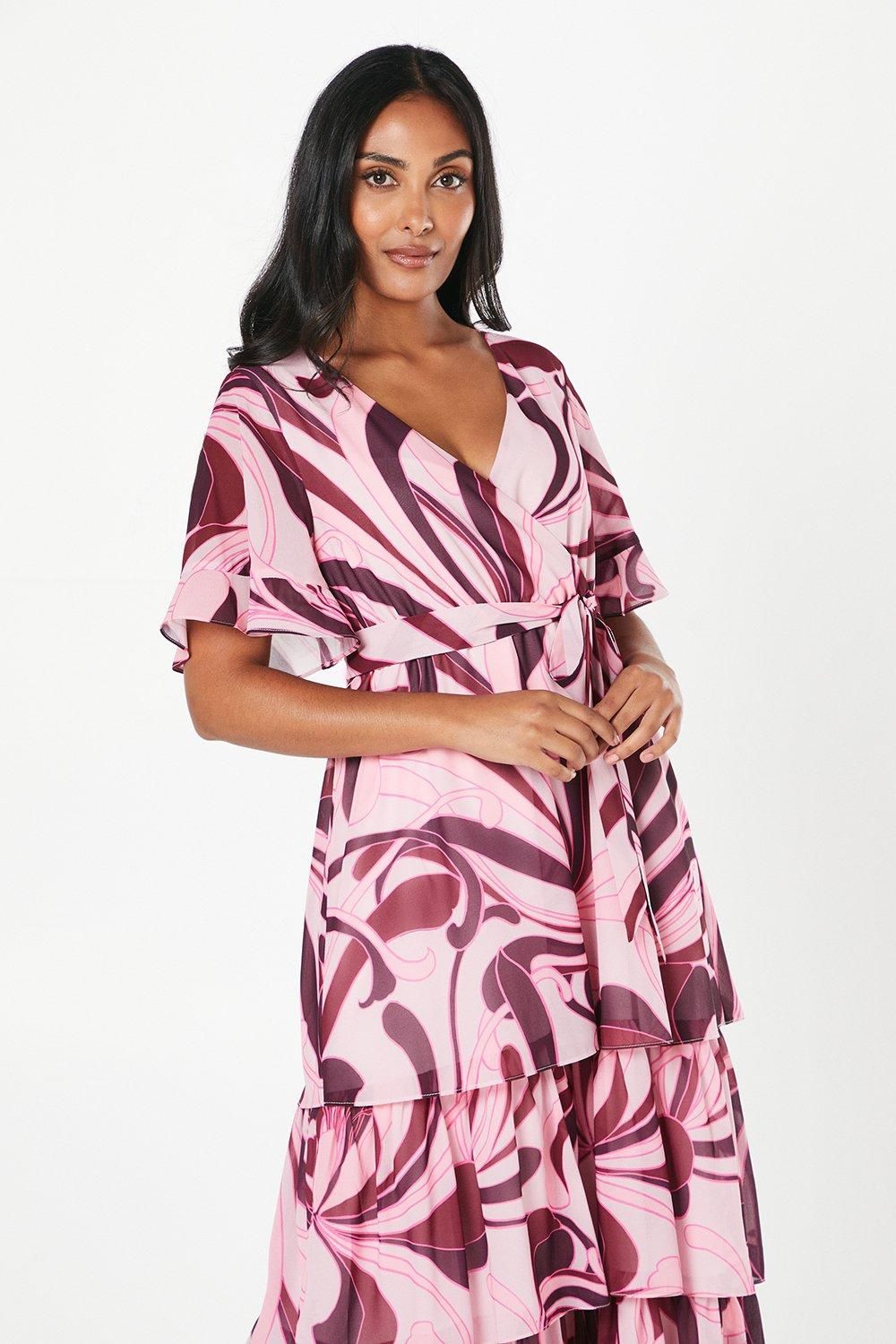 Wallis Petite Abstract Print Ruffle Midi Dress
