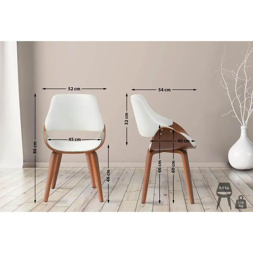 CLP Eetkamerstoel Vangale walnoot Frame - Kunstleer - walnoot/wit