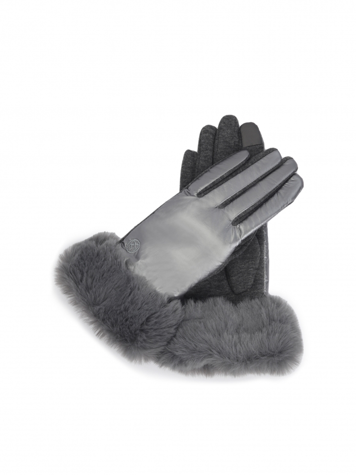 Elegant grey gloves with a satin detailing