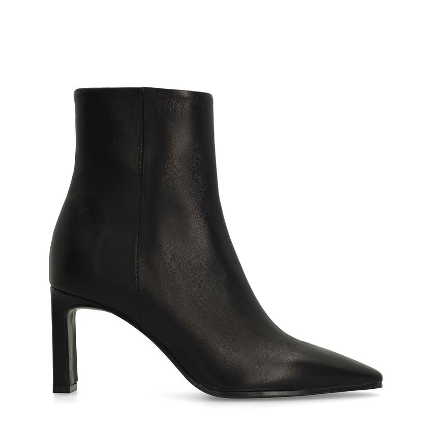 Manfield Zwarte leren enkellaarsjes met hak