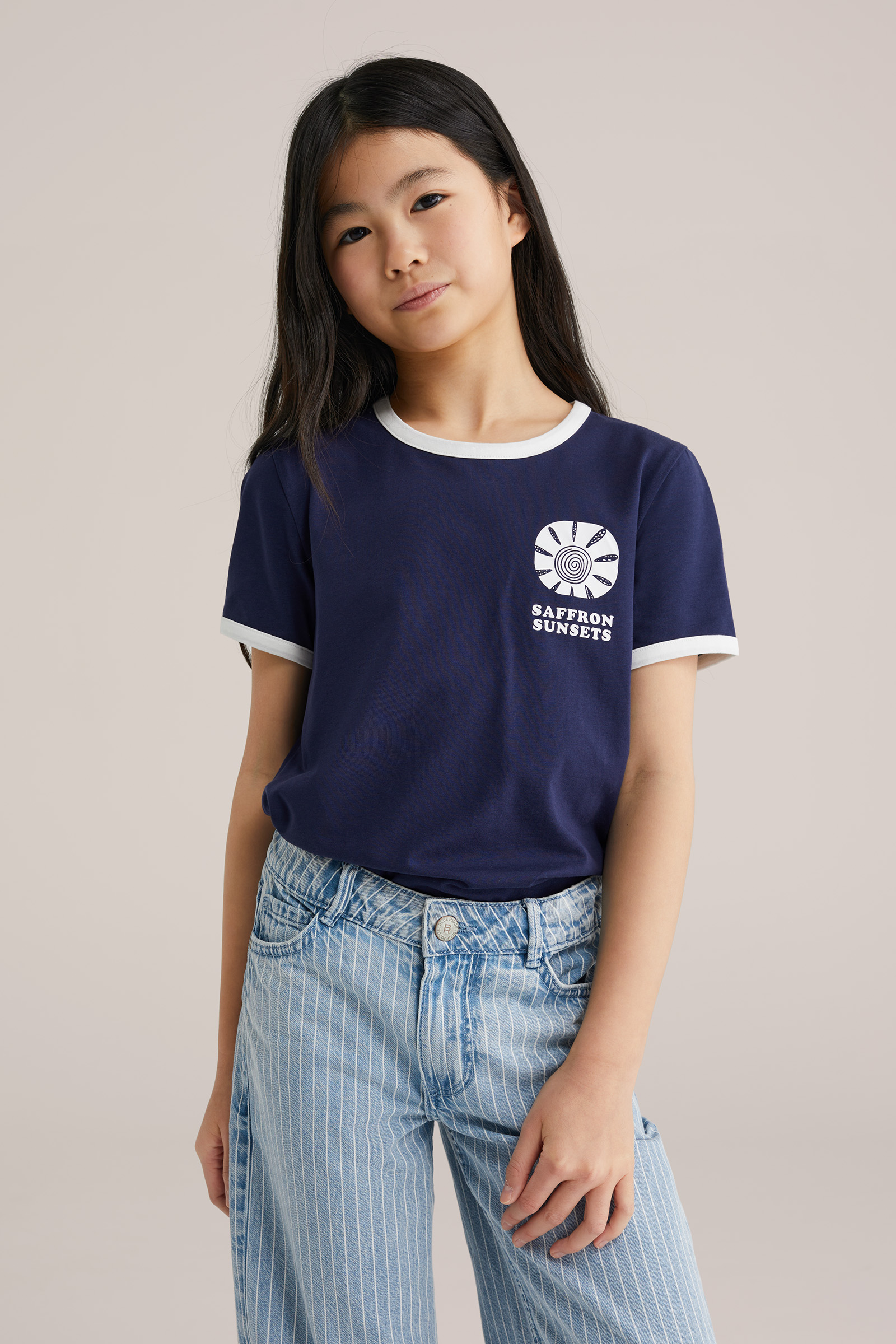 Meisjes T-shirt met print en contrast