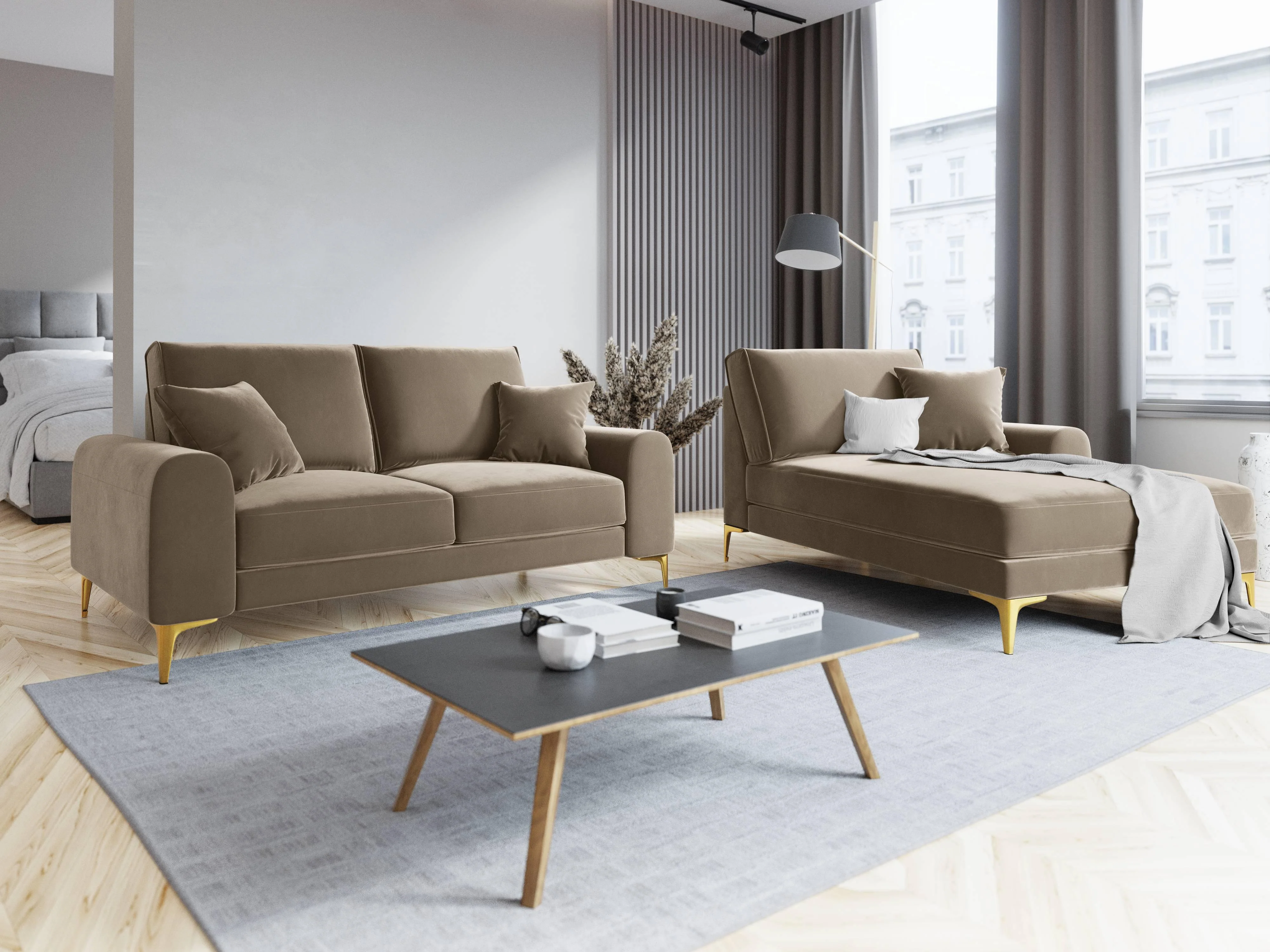 Chaise longue Madara rechts velvet
