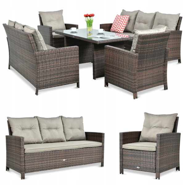 Zestaw Mebli Ogrodowych Technorattan IBIZA FAMILY Sofa Stół Fotel na Taras