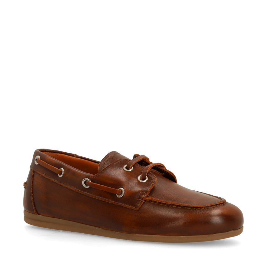 Manfield Cognac leren bootschoenen