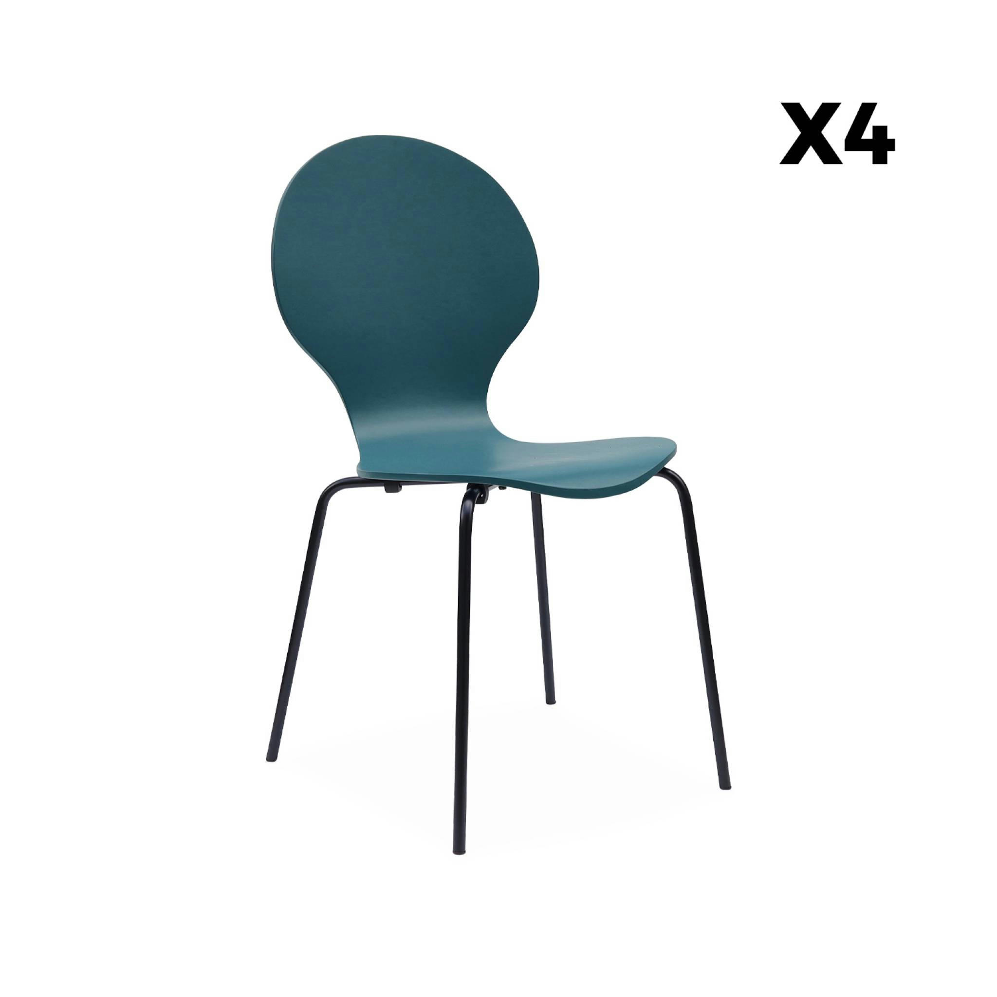 NAOMI - Lot de 4 chaises rétro empilables bleues