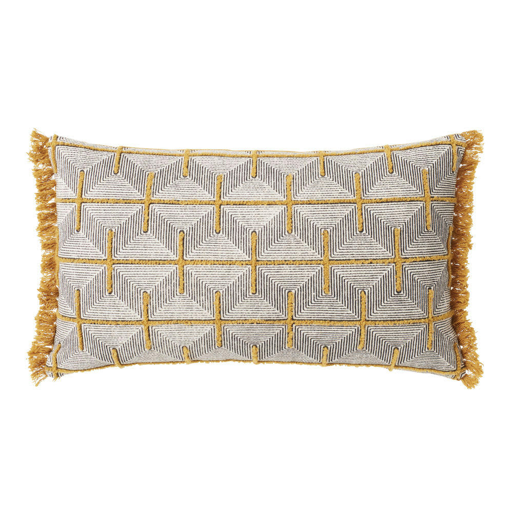 AIKA - Coussin motifs graphiques multicolores à franges 30x50