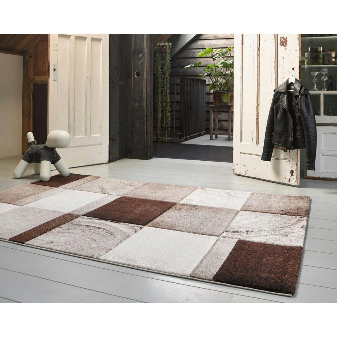 MIRAGE - Tapis cubisme design en polypropylène marron 80x150