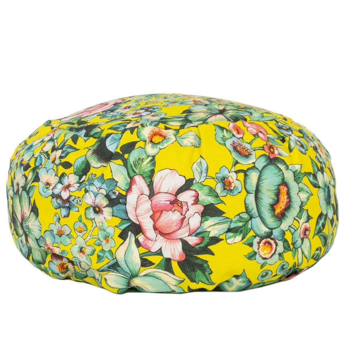 NILA - Coussin de méditation en coton imprimé fleuri jaune