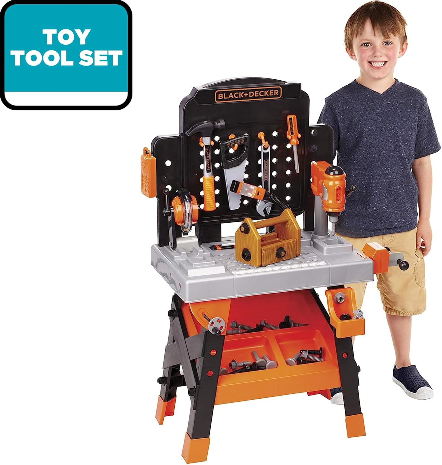 JAKKS Pacific Black+Decker Kids Workbench - Power Tools Workshop - Build Your Own Toy Tool Box – 75 Realistic Toy Tools and Accessories [Amazon Exclusive]