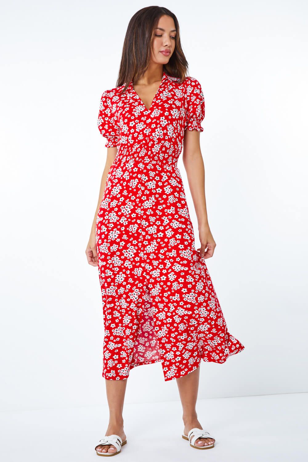 Roman Ditsy Floral Print Fit & Flare Dress
