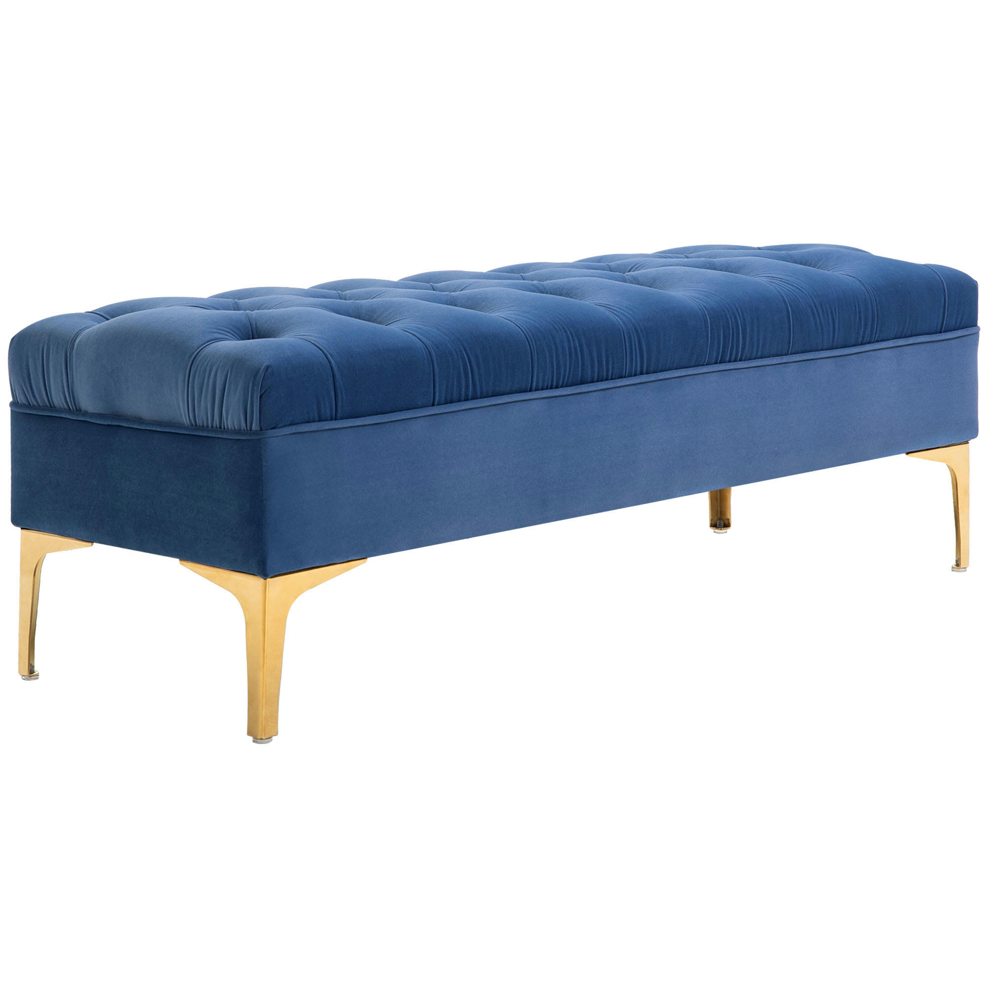 - Banc banquette capitonnée style classique chic doré velours bleu roi