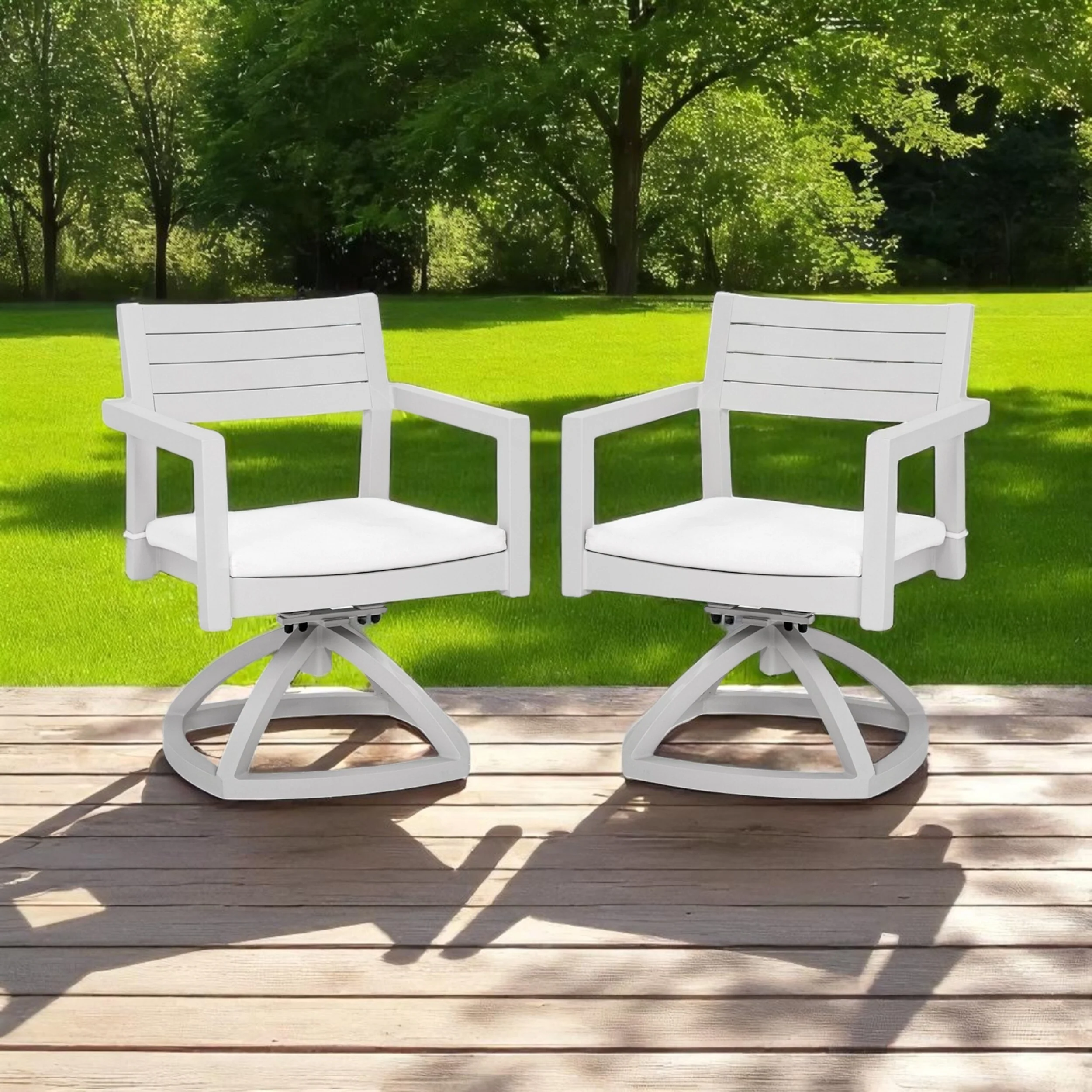 KISRAIS Modern Classic Outdoor Patio Cast Aluminum 2PCs Dining Swivel Rockers, Sunbrella Fabric Cushion