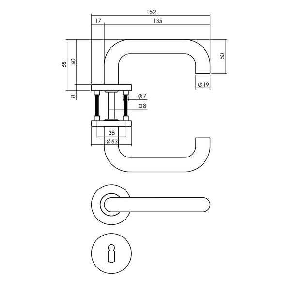 Türdrücker, D.53x8mm BB-Rosetten