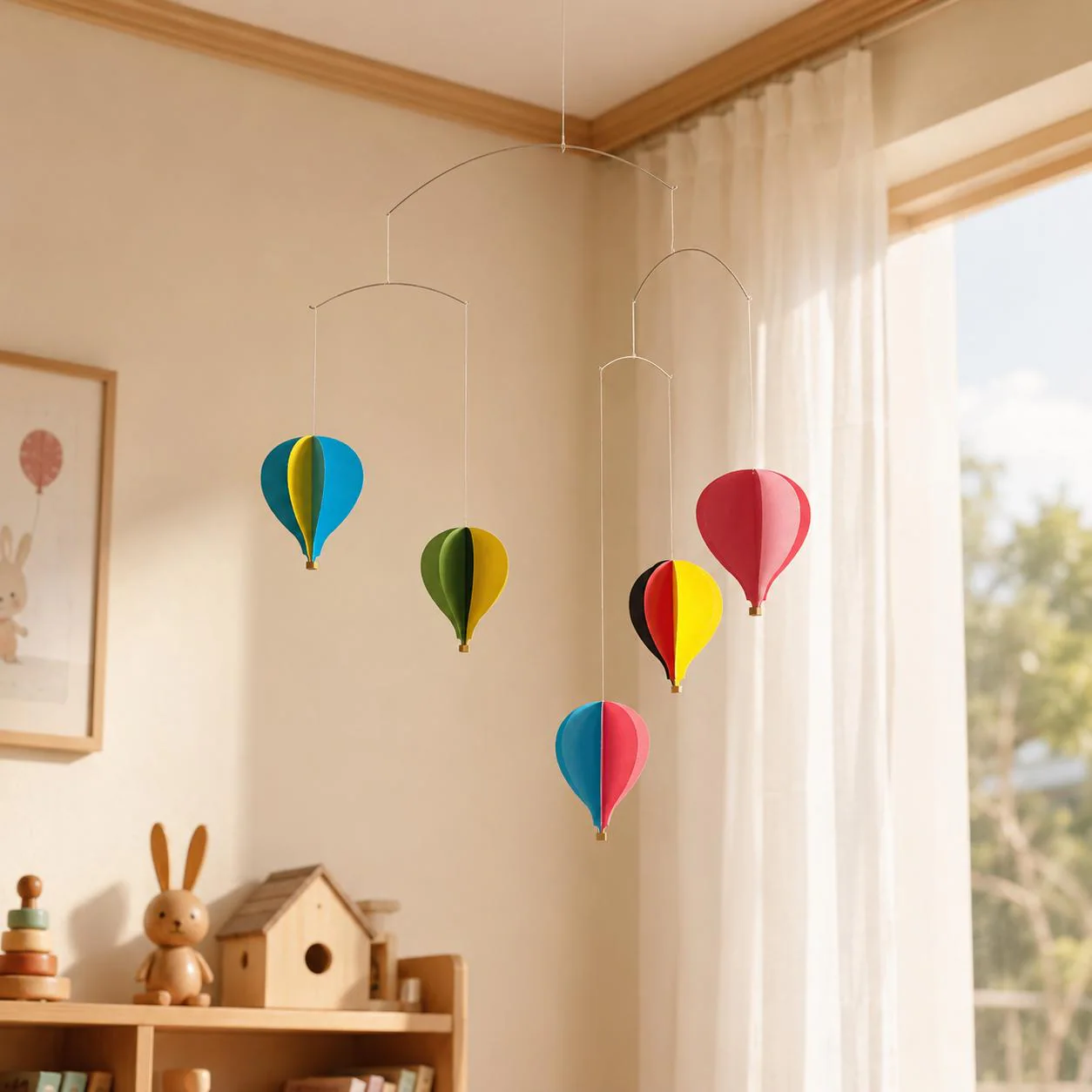 Danish Design Hot Air Balloon Mobile, Multicolored Nursery Ceiling Decor