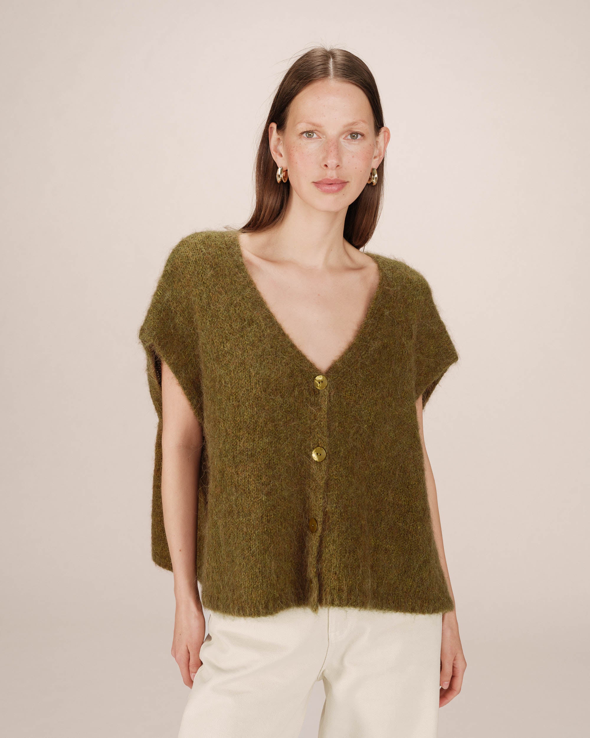 Cardigan laine et alpaga olive Savant