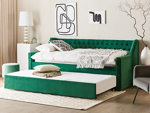 Lit gigogne Velours MONTARGIS 90 x 200 cm Vert émeraude