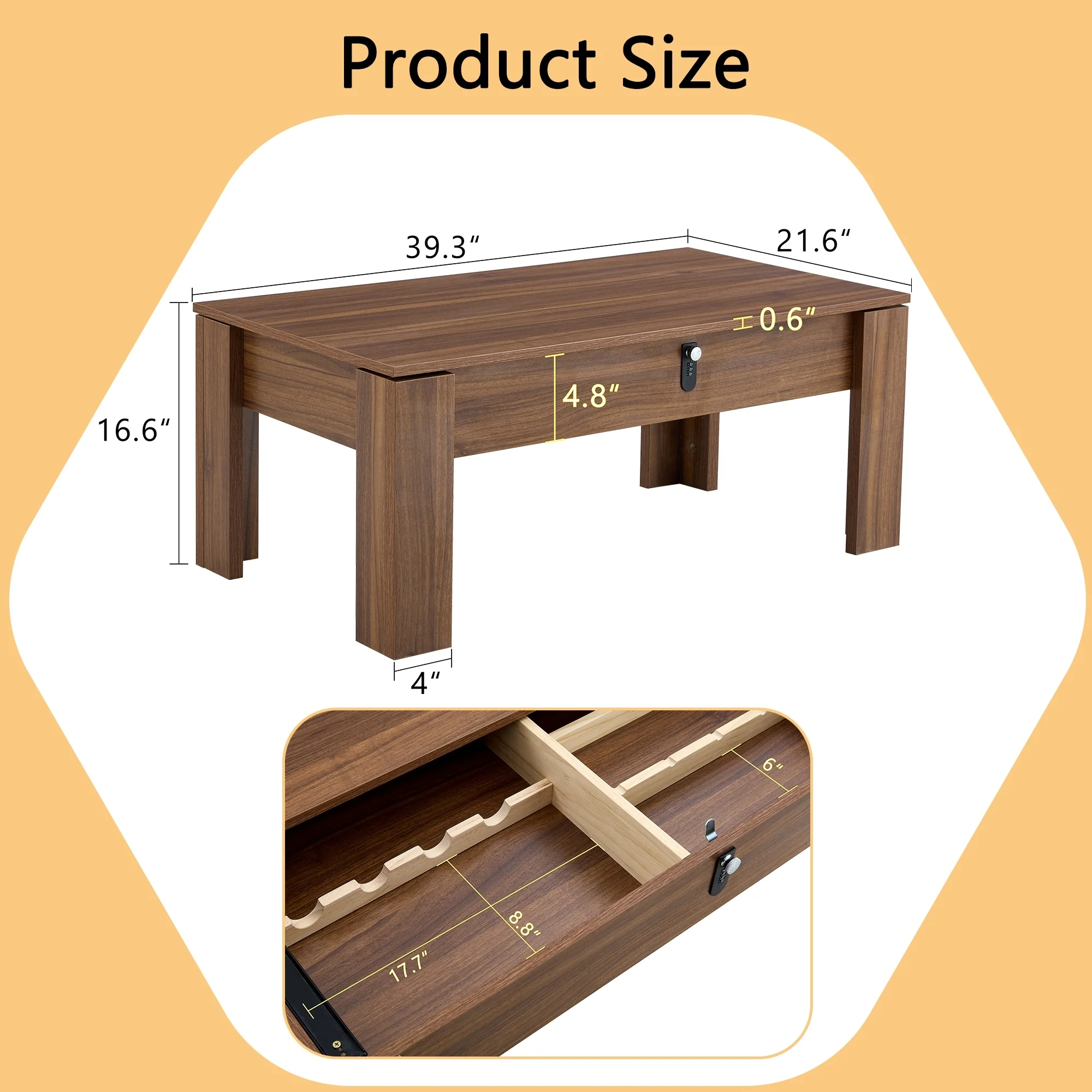 Multi-functional MDF Coffee Table with Password Lock for Living Room