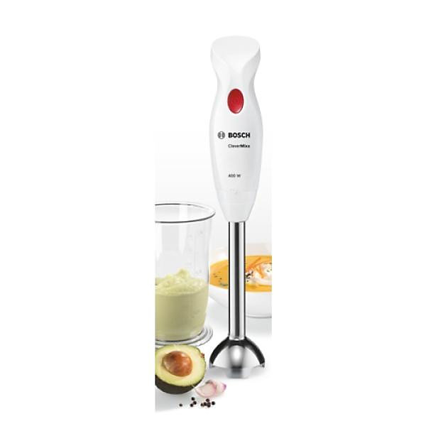 Mixeur Electriqueplongeant CleverMixx MSM24100 - BOSCH - 400W - Pied détachable inox - 1 vitesse - Bol- Blanc