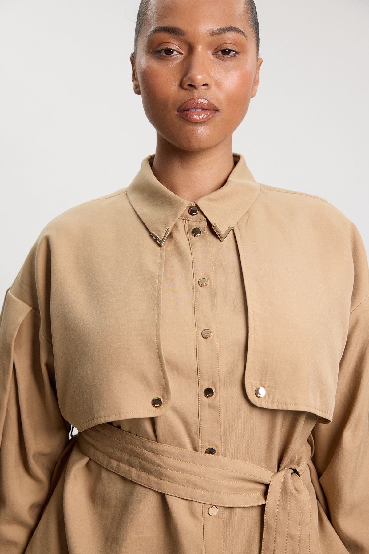 KarenMillen Plus Size Cupro Utility Twill Woven Shirt