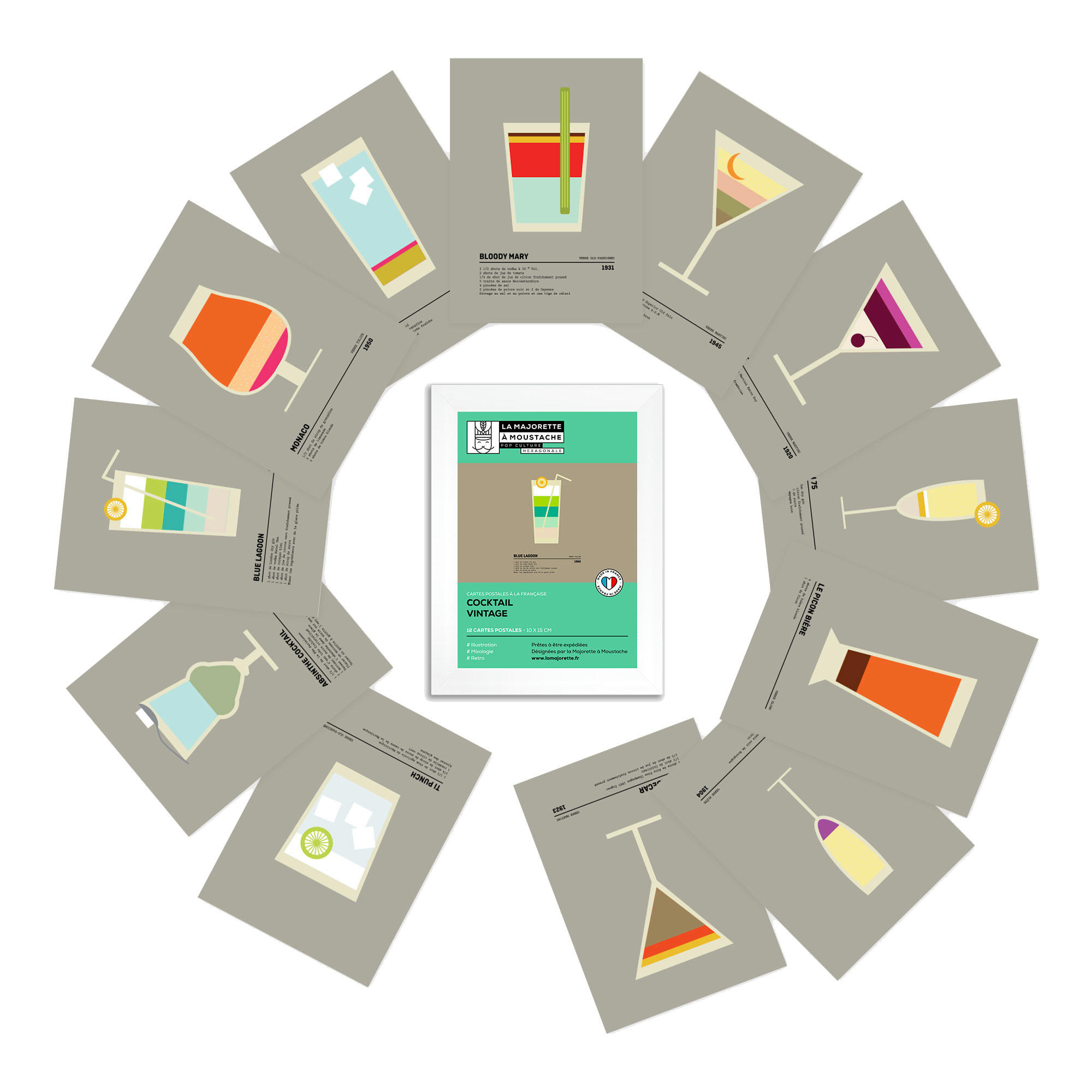 - Etui 12 cartes postales - Cocktails vintage