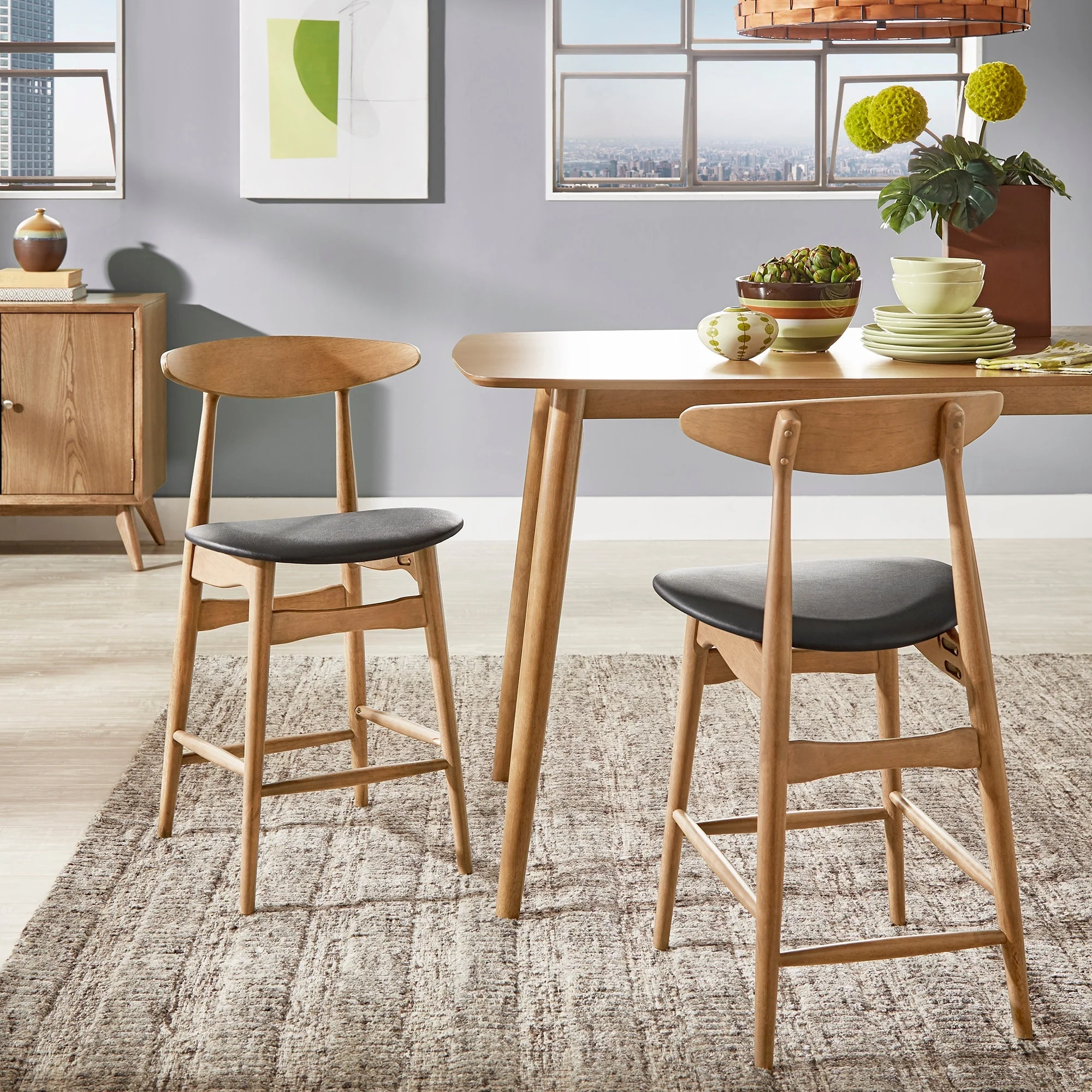 Norwegian Danish Mid-Century Dark Walnut Counter Height Stools (Set of 2) by iNSPIRE Q Modern