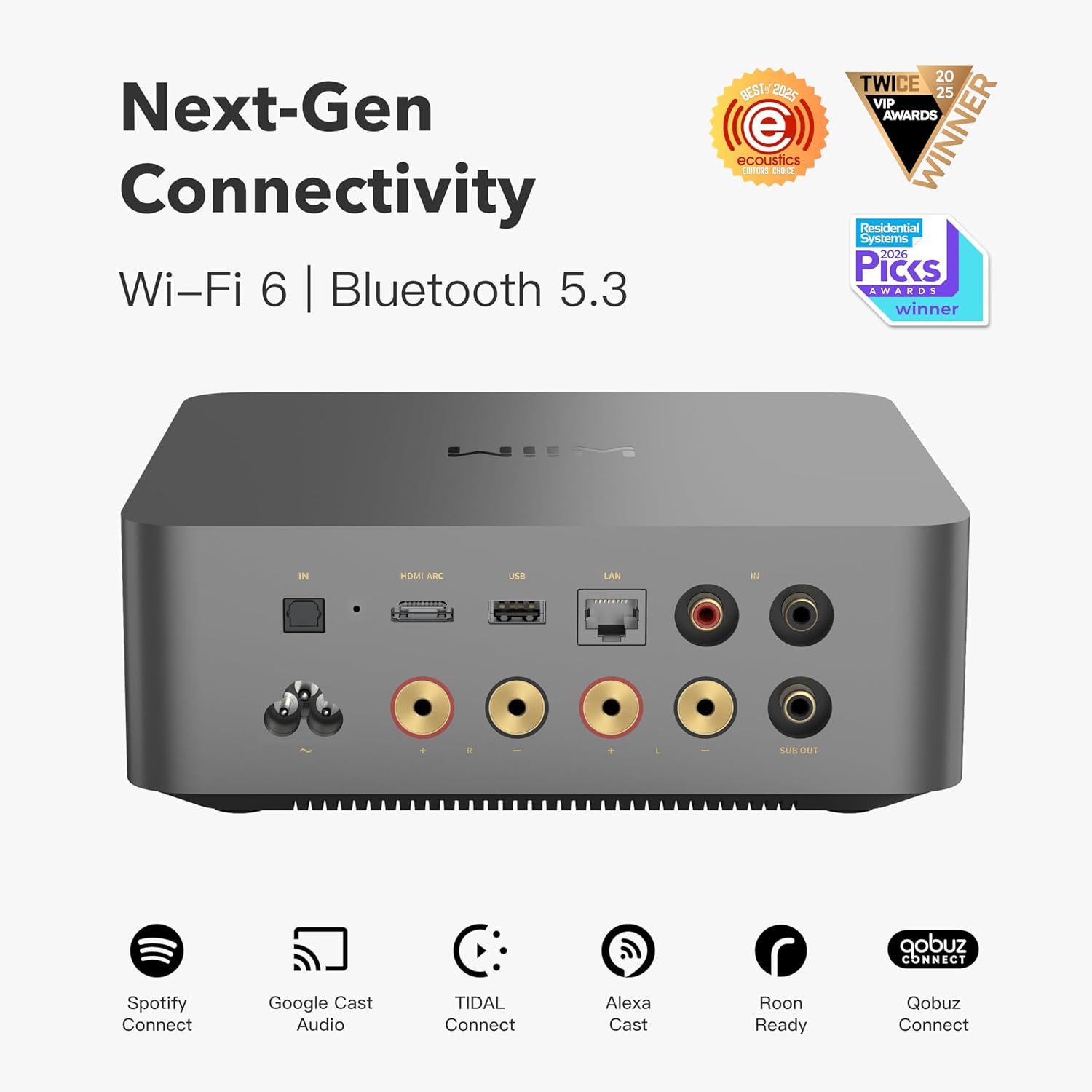WiiM Amp Ultra with Voice Remote 2 | 100W Streaming Amplifier with Premium ESS ES9039Q2M DAC & Dual TI TPA3255 Amps | Built-in RoomFit EQ & Touchscreen | HDMI ARC  Optical  RCA Inputs | Space Gray