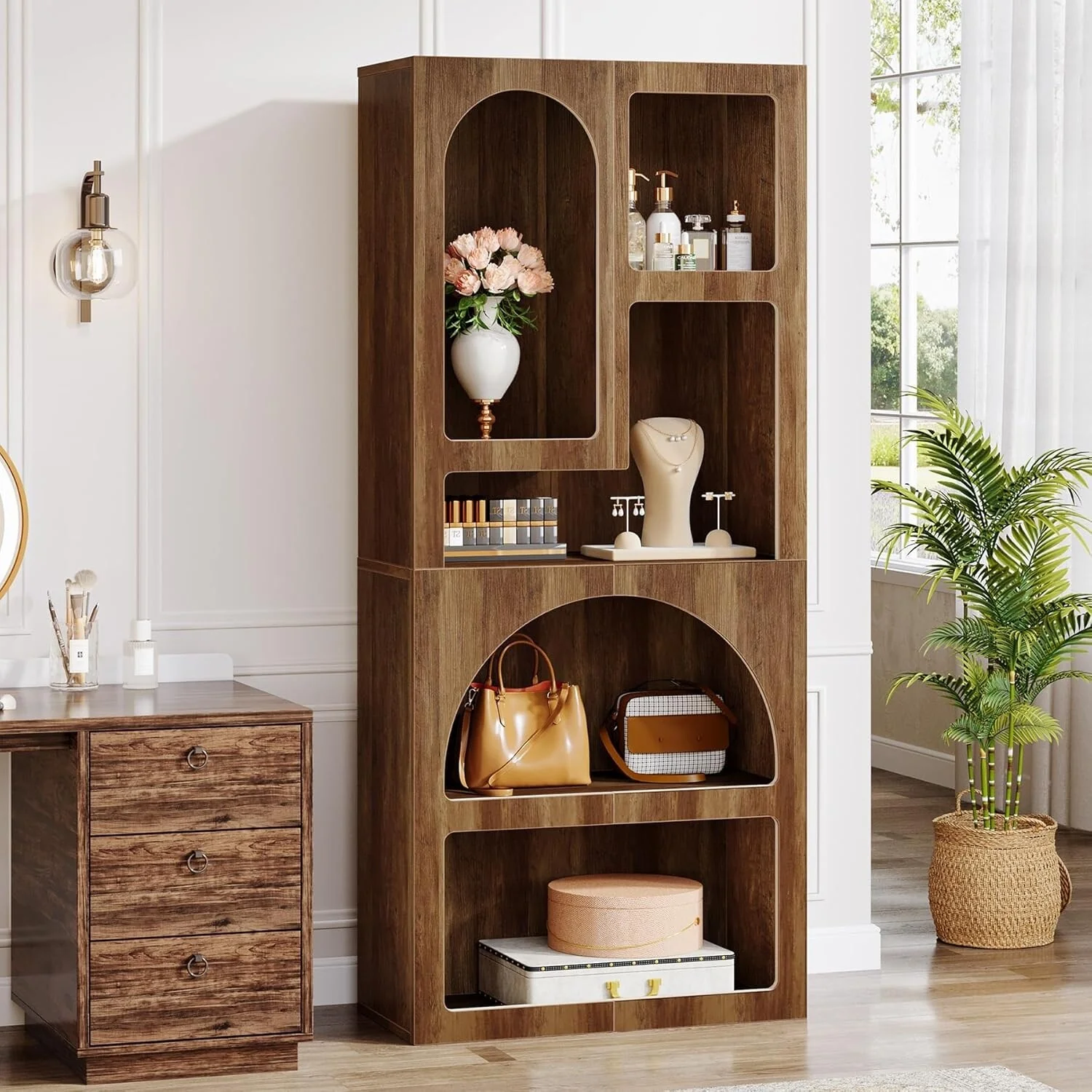 Modern Open Art Decor Bookcase Free-Standing for Living Room, Bedroom, Closet