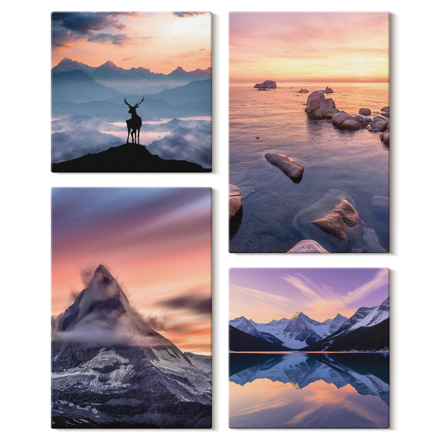 Obraz canvas 4 częściowy Góry jeziora jeleń |40x40, 40x60| Wallfluent