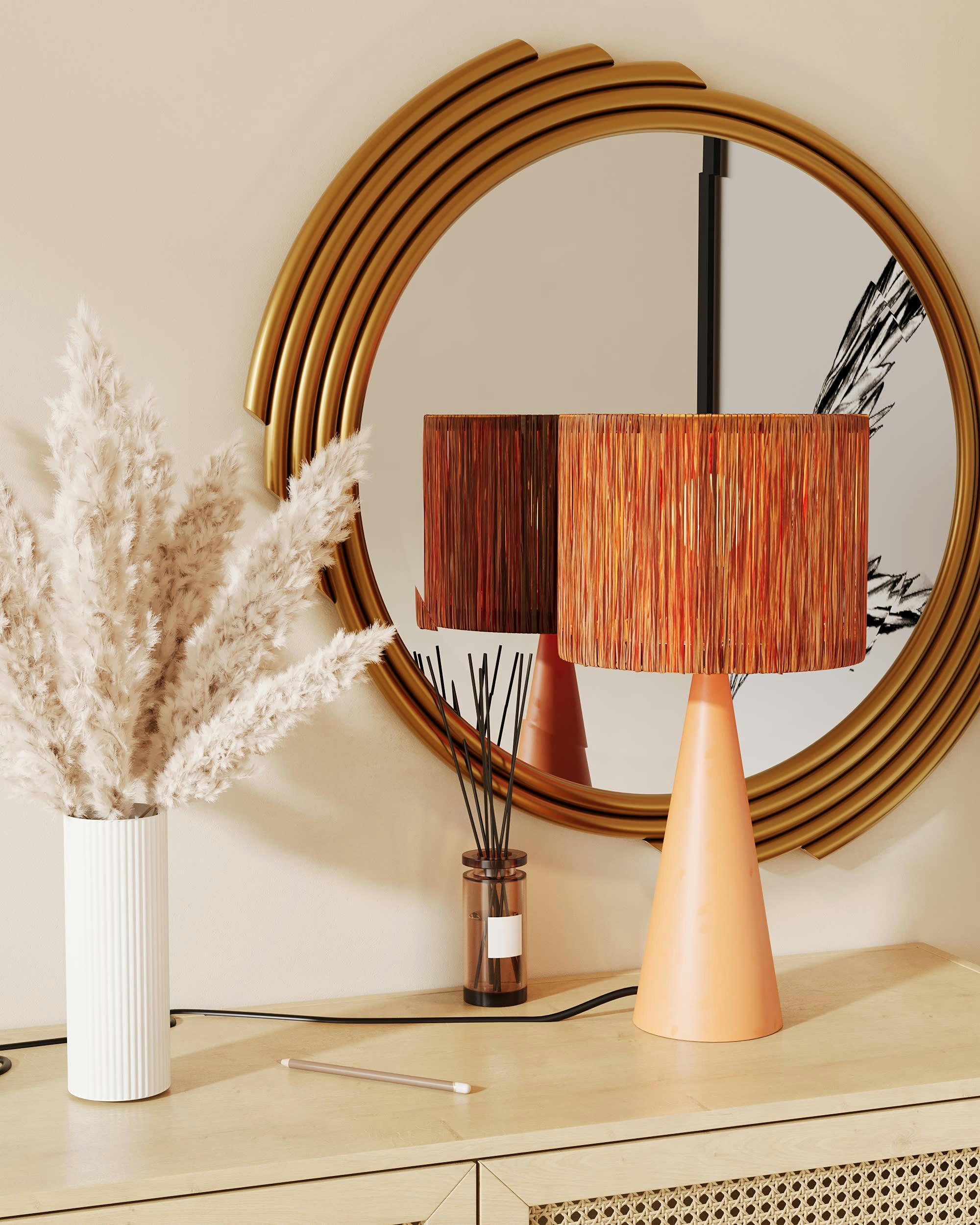 DEGAS - Lampe à poser en terre cuite et raphia