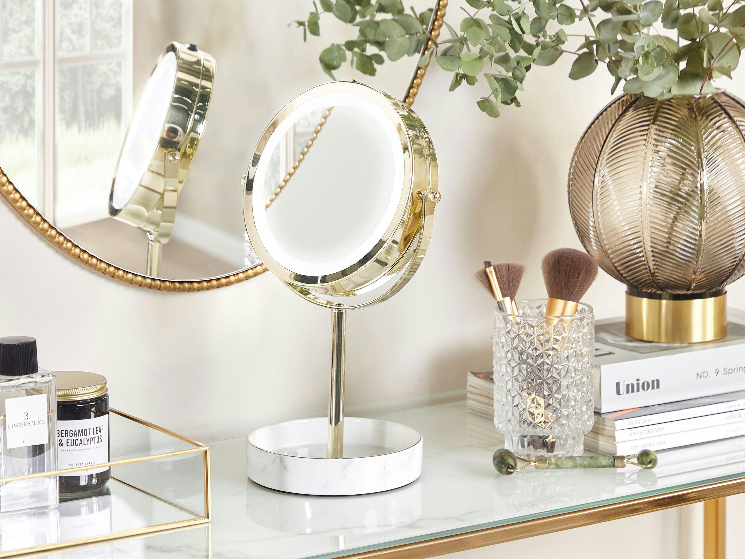 SAVOIE - Miroir de table en métal doré 34x20