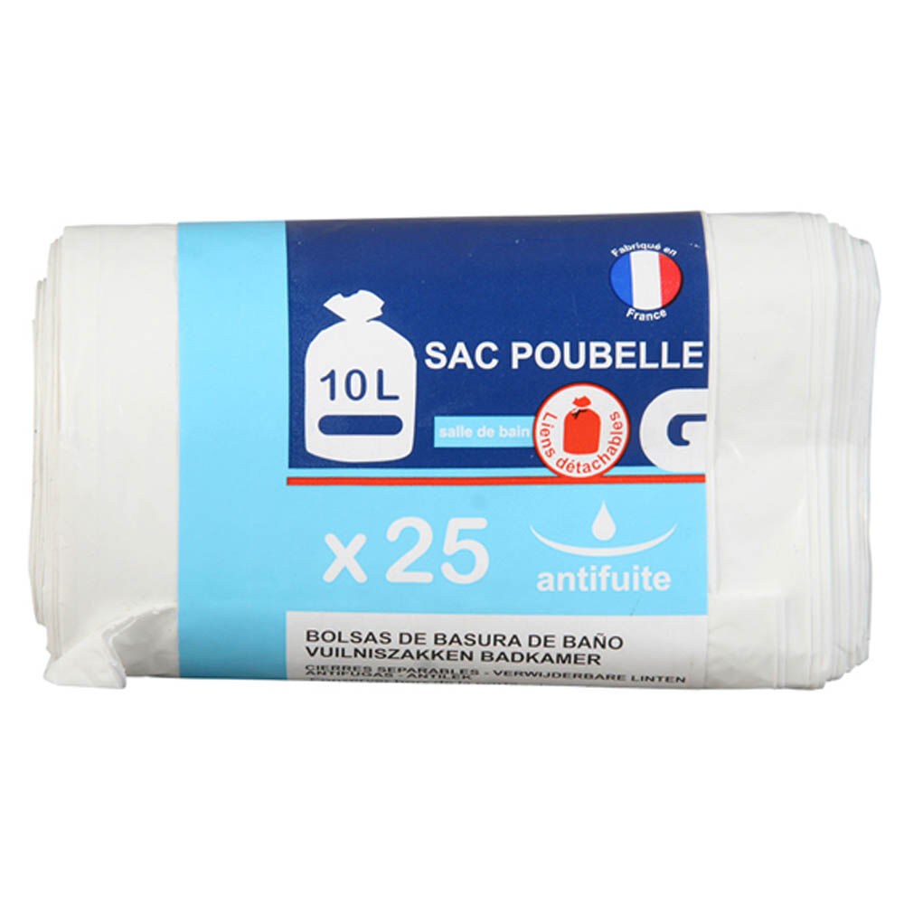 Sac poubelle salle de bain lien détachable 10L x25