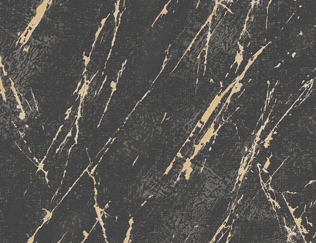 Vliestapete Marmor Schwarz Gold