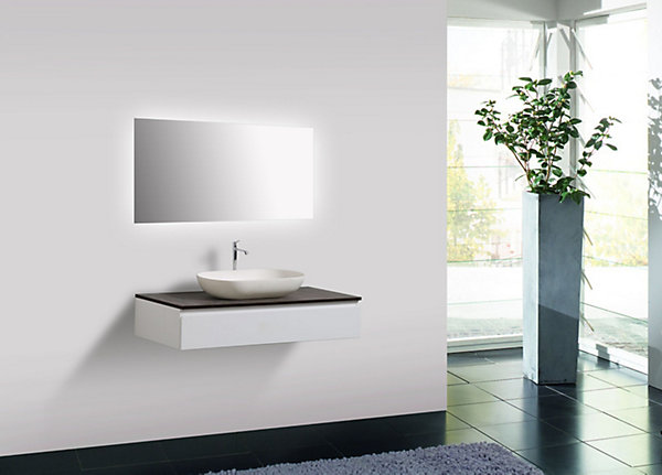 Meuble sous vasque suspendu MDF Blanc mat, plan vasque Chêne, 1 tiroir, 100x20x47cm - Vision 1000