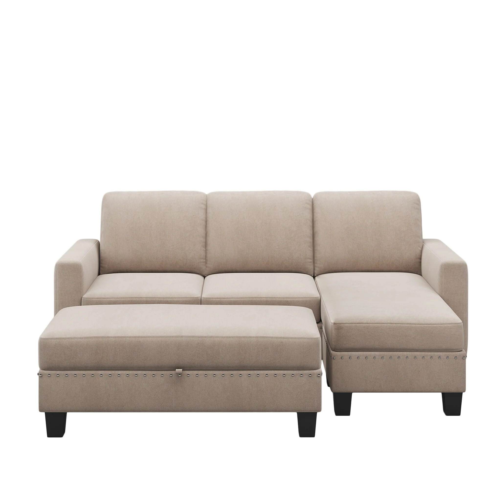 Contemporary L Shaped Sofa Set with Storage Ottoman for Living Rooms or Apartments,Tool Free Assembly