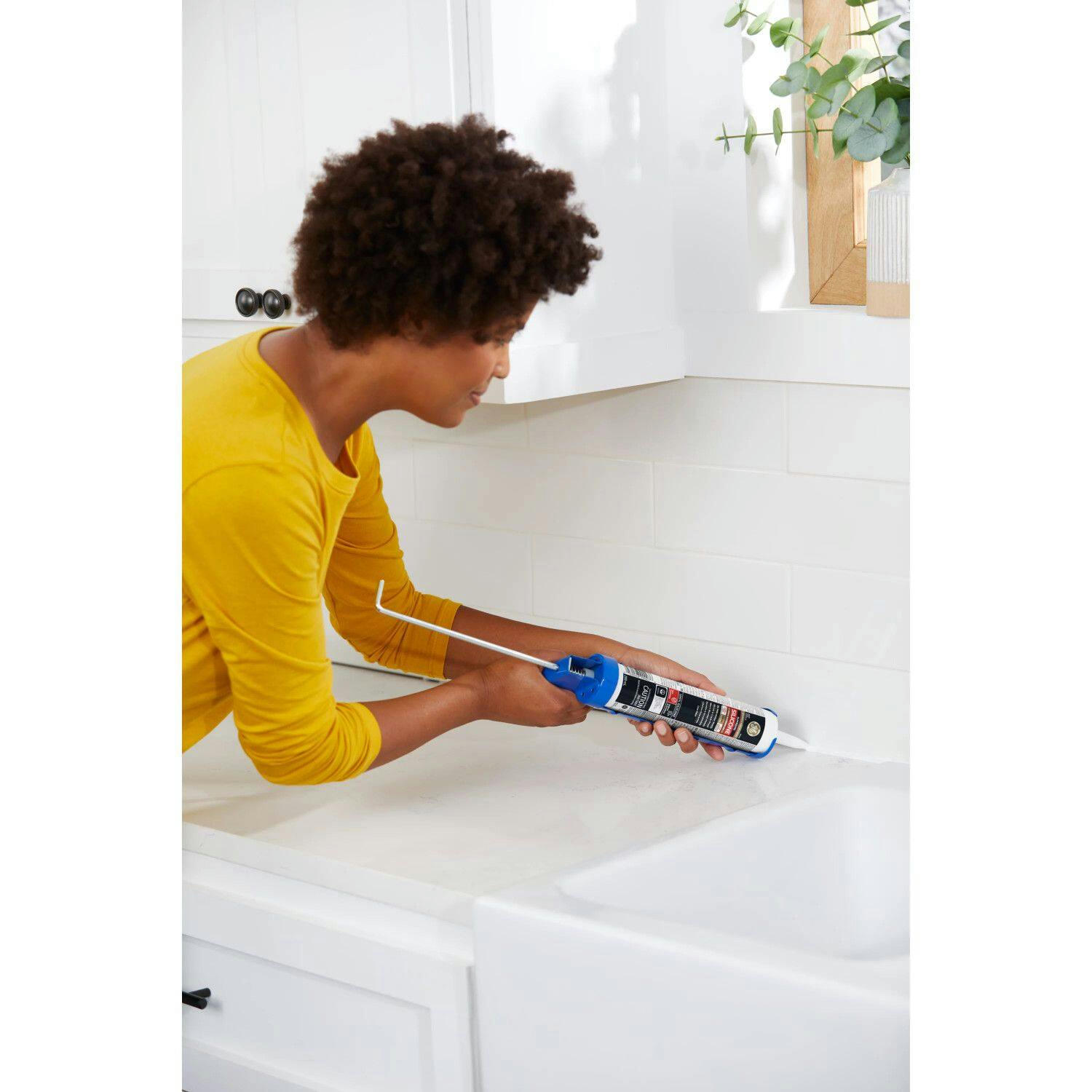 GE Supreme Silicone Multi-Purpose Kitchen & Bath Sealant, Crack & Waterproof, White, 299-mL