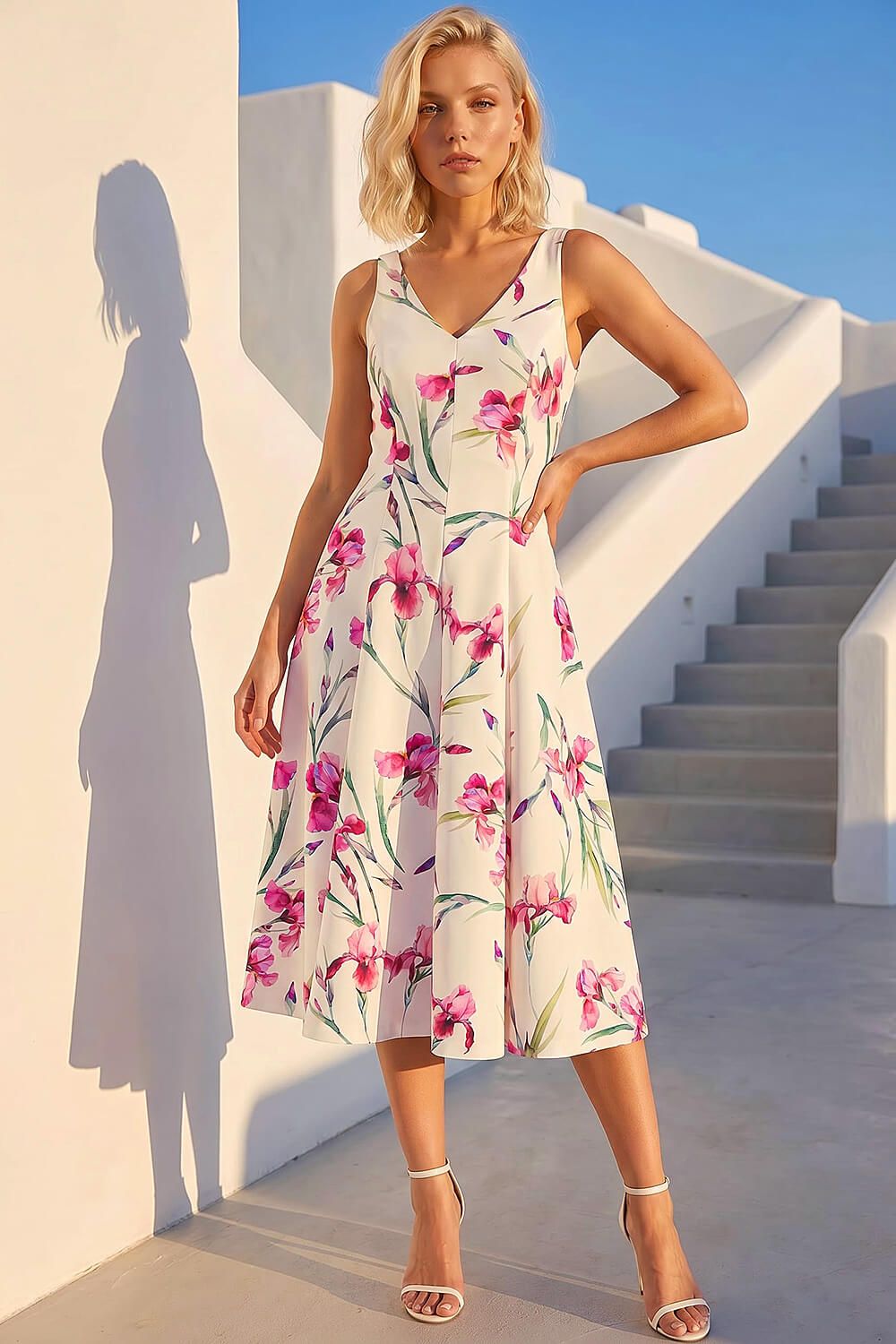 Roman Petite Floral Premium Stretch Midi Dress
