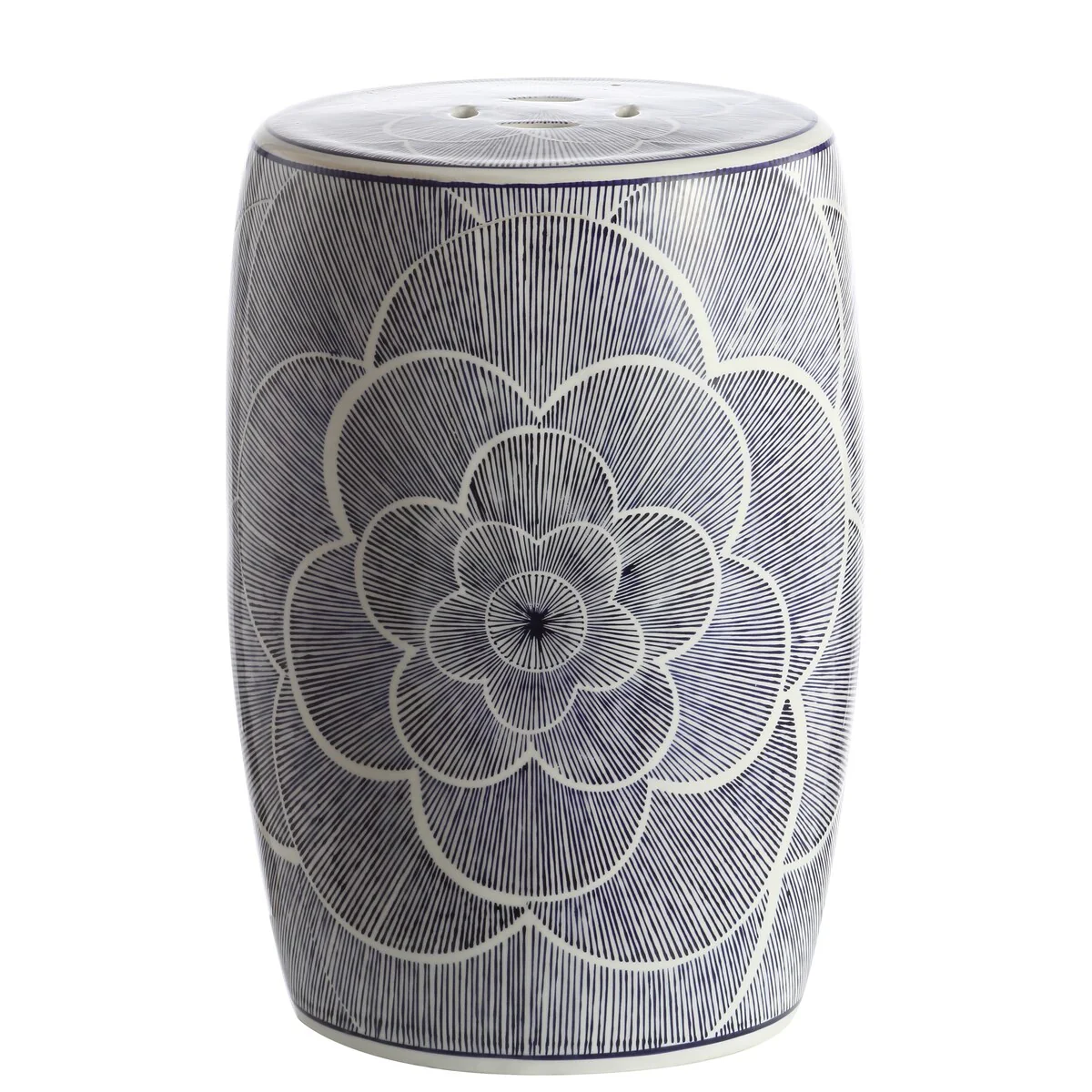 Camellia 17 Ceramic Drum Garden Stool, Blue by JONATHAN Y