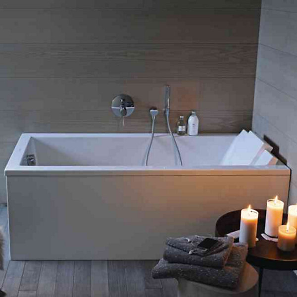 Baignoire droite DURAVIT Strack 160 x70 cm   Pare bain gauche AURYS Raywall chromé