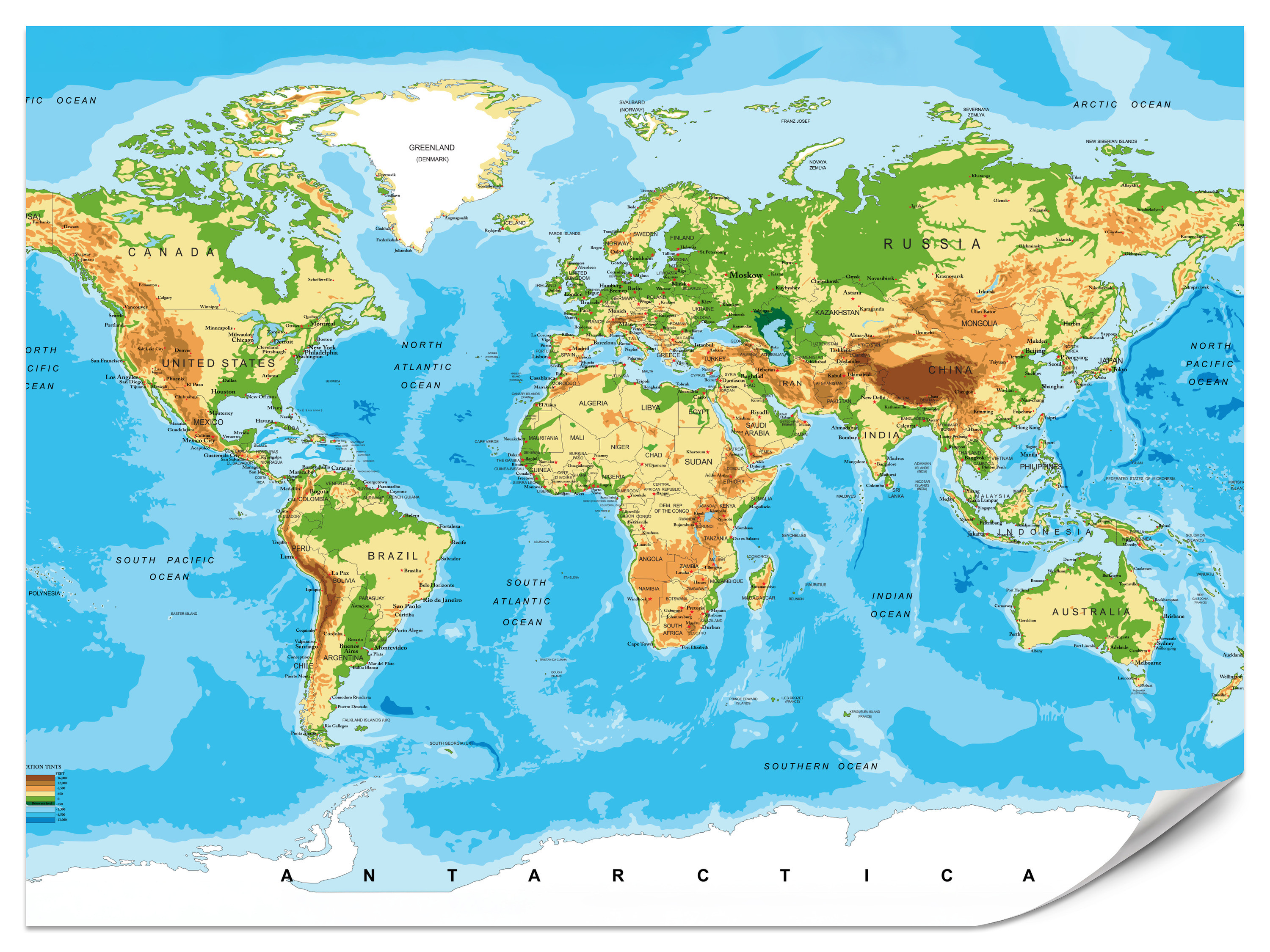 Fototapeta Fizyczna mapa świata 100x70cm